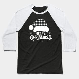 Merry Christmas Buffalo White Plaid Santa Hat Xmas Holiday Baseball T-Shirt